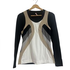 NO KA'OI Asymmetrical Black and White Long Sleeve Blouse
